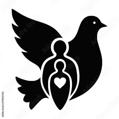 Dove with Family and Heart Symbol of Peace
