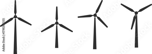 Wind turbine silhouette vector illustration showing renewable energy, sustainable power generation, clean environment and green electricity concept in minimal flat design