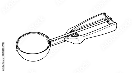 Ice cream scoop kitchen utensil line art illustration design