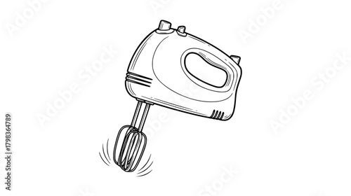 Hand mixer kitchen appliance sketch illustration for food prep