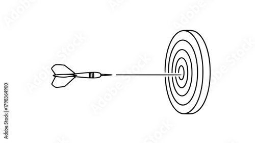 Minimalist dart hitting bullseye target, achieving success and goal.