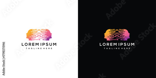 human head technology logo design template. head digital technology inspiration logo design	