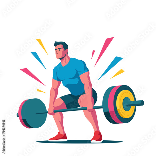 Man Performing Deadlift Weight Training Illustration