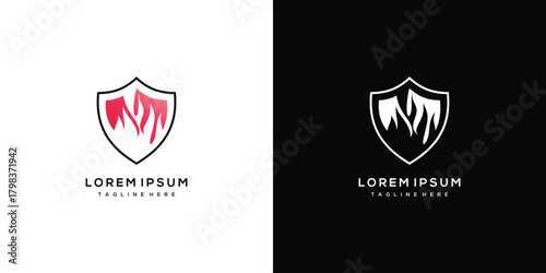 Fire shield logo design template. Shield and fire logo design inspiration for security and fire safety companies.