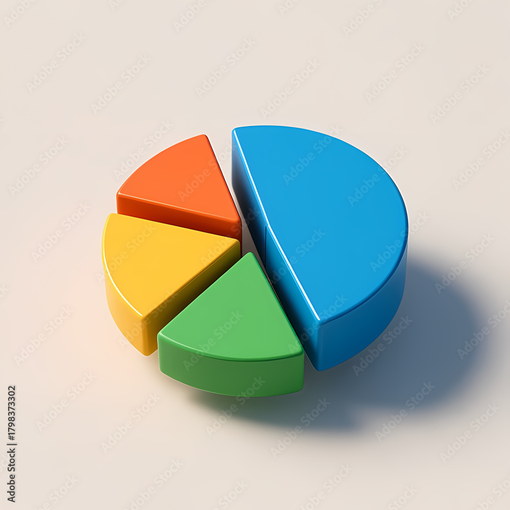 Obraz premium Clean 3D pie chart floating on a plain surface with soft shadows