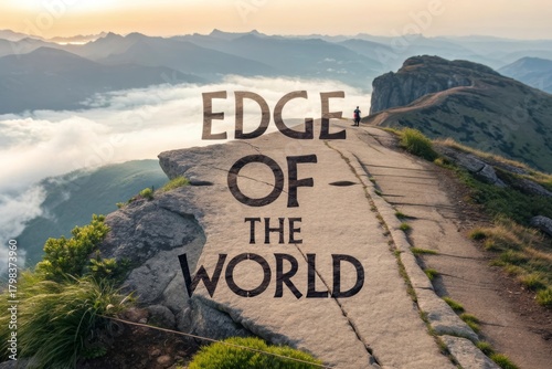 A person walking on a path at the edge of the world