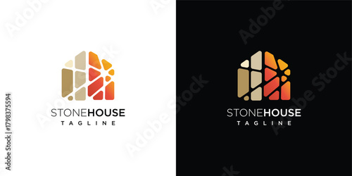 Stone house logo design vector icon illustration.	