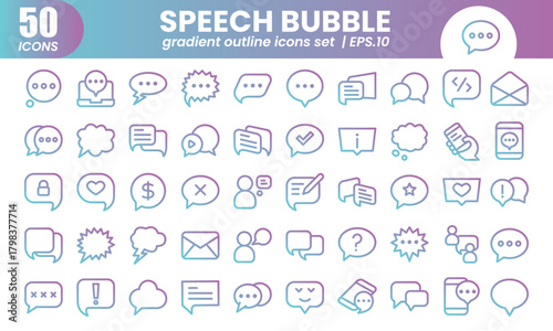 Speech bubble gradient icons set.Web gradient line icons collection related chat, message,speaking, talking, discussion.Vector illustration