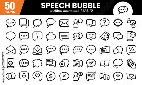 Speech bubble icons set.Web line icons collection related chat,message, speaking, talking, discussion.Perfect pixel vector illustration isolated on white background.