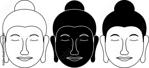 outline silhouette buddha head icon set