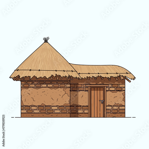 Simple thatch roof hut cartoon illustration for architectural designs