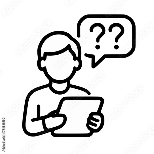 Person with Question Marks and Document Symbol