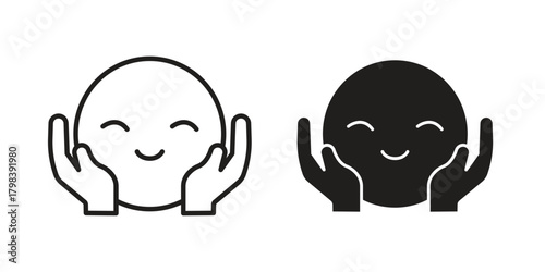 Hugging emoji icon concept outline symbol design. Simple element illustration.