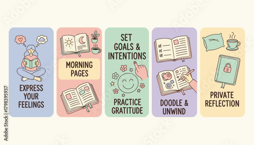 Selfcare and journaling techniques for mental wellness reflection gratitude and setting goals