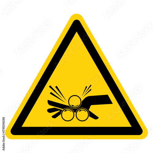 Rotating Roller on Roll Bender Hazard Symbol Sign ,Vector Illustration, Isolate On White Background Label.EPS10