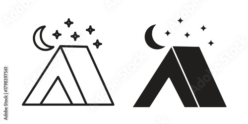 Night camping icon concept outline symbol design. Simple element illustration.