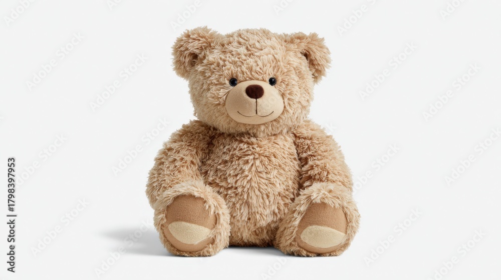 Fototapeta premium Cute Brown Teddy Bear Sitting Upright Isolated on White Background for Product Mockups and Commercial Use