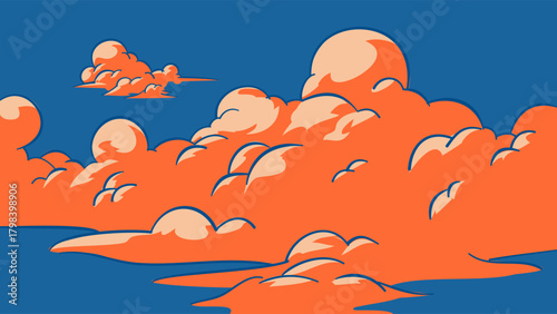 Vector illustration of orange cloudscape over blue sky