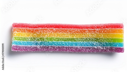 Rainbow Sour Jelly Candy Strip In Sugar Sprinkles Isolated Over White Background