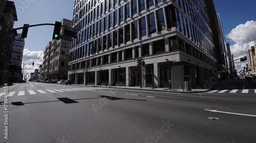 Urban Intersection with Modern Architecture and Traffic Lights