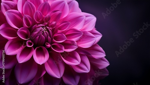 Close Up Of A Vibrant Magenta Dahlia Petals Detailed Dark Background
