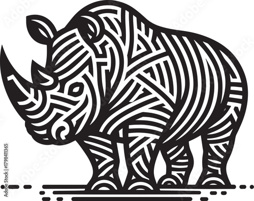 Wallpaper Mural African rhinoceros in tribal style. Hand drawn vector illustration. Torontodigital.ca