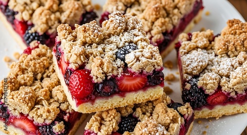 Rustic homemade mixed berry crumble bars with a sweet buttery streusel topping for dessert