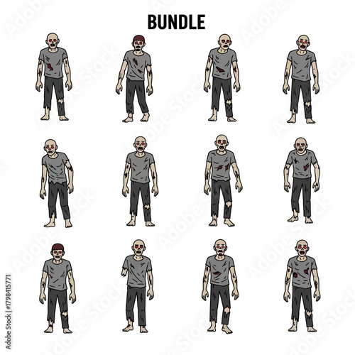 Zombie Character Bundle for Halloween Theme.