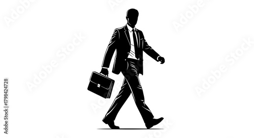 Silhouette of a businessman in a suit walking with a briefcase