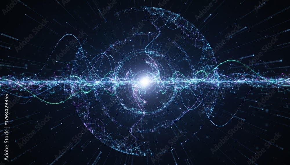 Obraz premium Abstract tech background with swirling energy and light particles