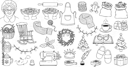 Cozy Christmas: Hand-Drawn Illustration of Holiday Comfort and Crafts