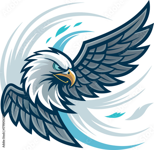 Vigorous Eagle Mascot Illustration with Broad Wings and Dynamic Energy Swirls for Sport or Branding