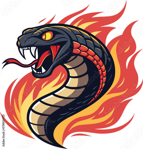 Powerful Serpent's Head surrounded by Fiery Energy, A Symbol of Strength, Passion, and Striking Intensity