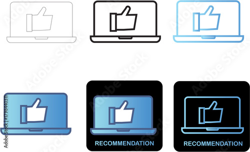 Thumbs up laptop icon set minimalist design with gradient color options for web and app interfaces