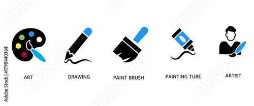 A set of 5 Art icons as art, drawing, paint brush, artist