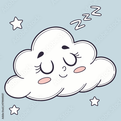 Cute Sleeping Cloud with Stars and Zzz's vector illustration