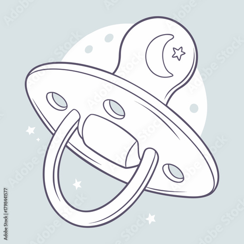 Outline of Blue Pacifier with Crescent Moon and Stars baby infant