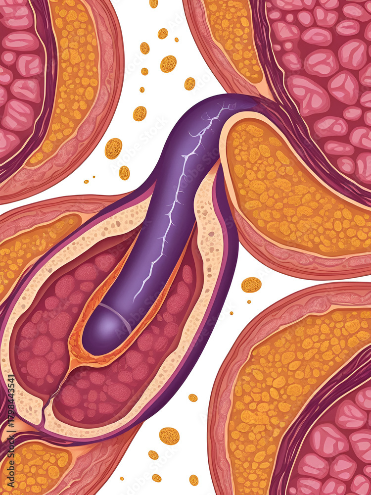 Obraz premium Acute Pancreatitis Hemorrhagic, fatty necrosis pancreas illustration