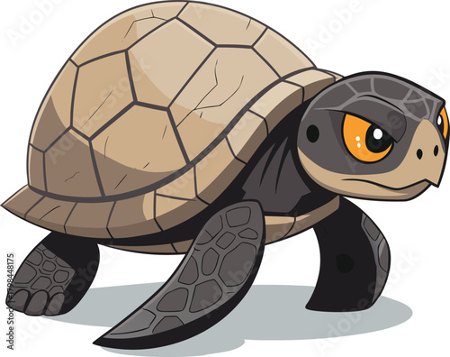Captivating graphic of a formidable turtle mascot with an intense gaze and earthy tones