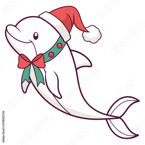 Vector illustration of a Dreamy Beluga Whale, styled in a Christmas theme using Festive Cheer colors