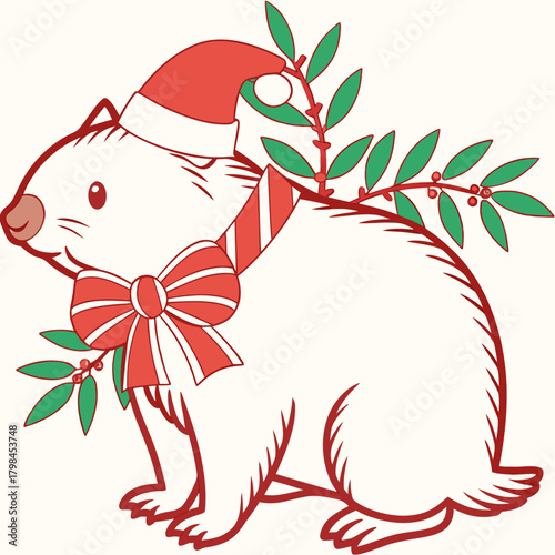 Excited Wombat, set in a charming Christmas theme – Festive Cheer color vector art