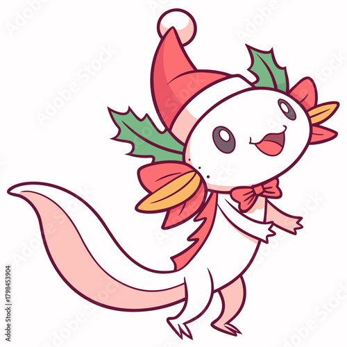 Charming SVG of a Cheerful Axolotl, styled in a Christmas theme with Festive Cheer hues