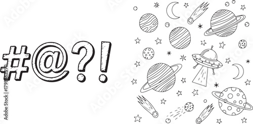 Sketchy Black and White Punctuation and Space Elements Set