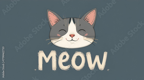 Meow a cat phrase. Cute cat ears and nouse. vector illustration