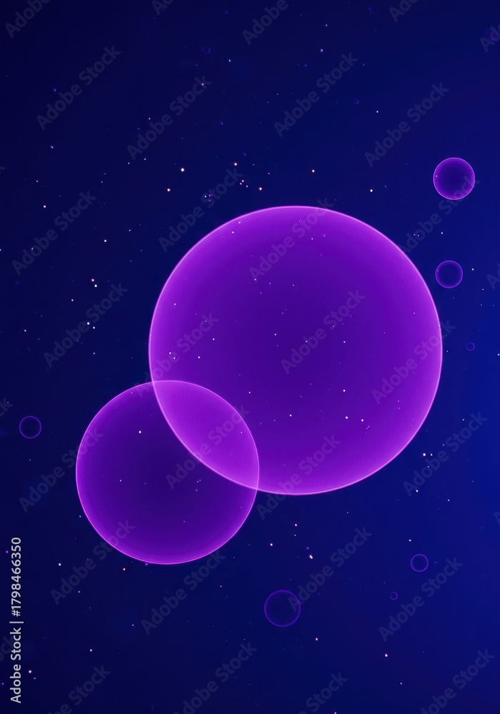 Obraz premium Vibrant purple retro circles and tiny white stars creating a cool geometric pattern on a deep blue background, graphic, circle, cool