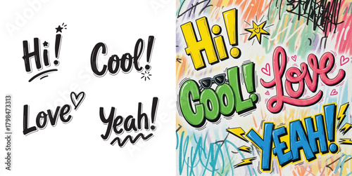 Expressive Hand-Drawn and Graffiti Lettering with Positive Phrases Collection