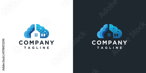 Cloud logo design with house building