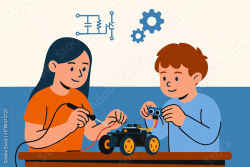 Big Sister Building Simple Robot Flat Vector