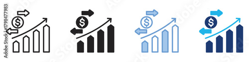 Stock market icon set multiple style collection