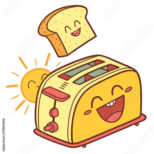 Happy Toaster And Toast With Sun Cartoon bread